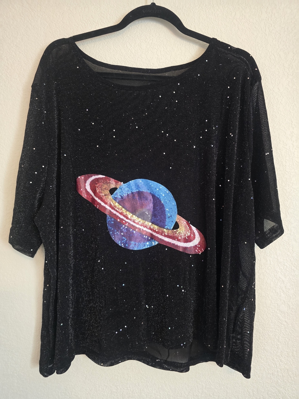Black Sequin Planet Graphic Women's Top 4x